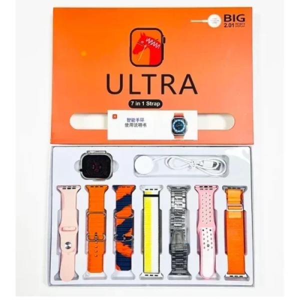 Ultra Smartwatch 7 in 1 Strap με 7 διαφορετικά Λουράκια - Ροζ/Πορτοκαλί